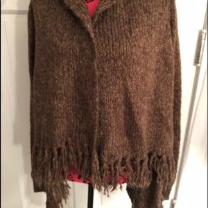 9 West Jeans Brown Hooded Shaw Sweater Sz Large